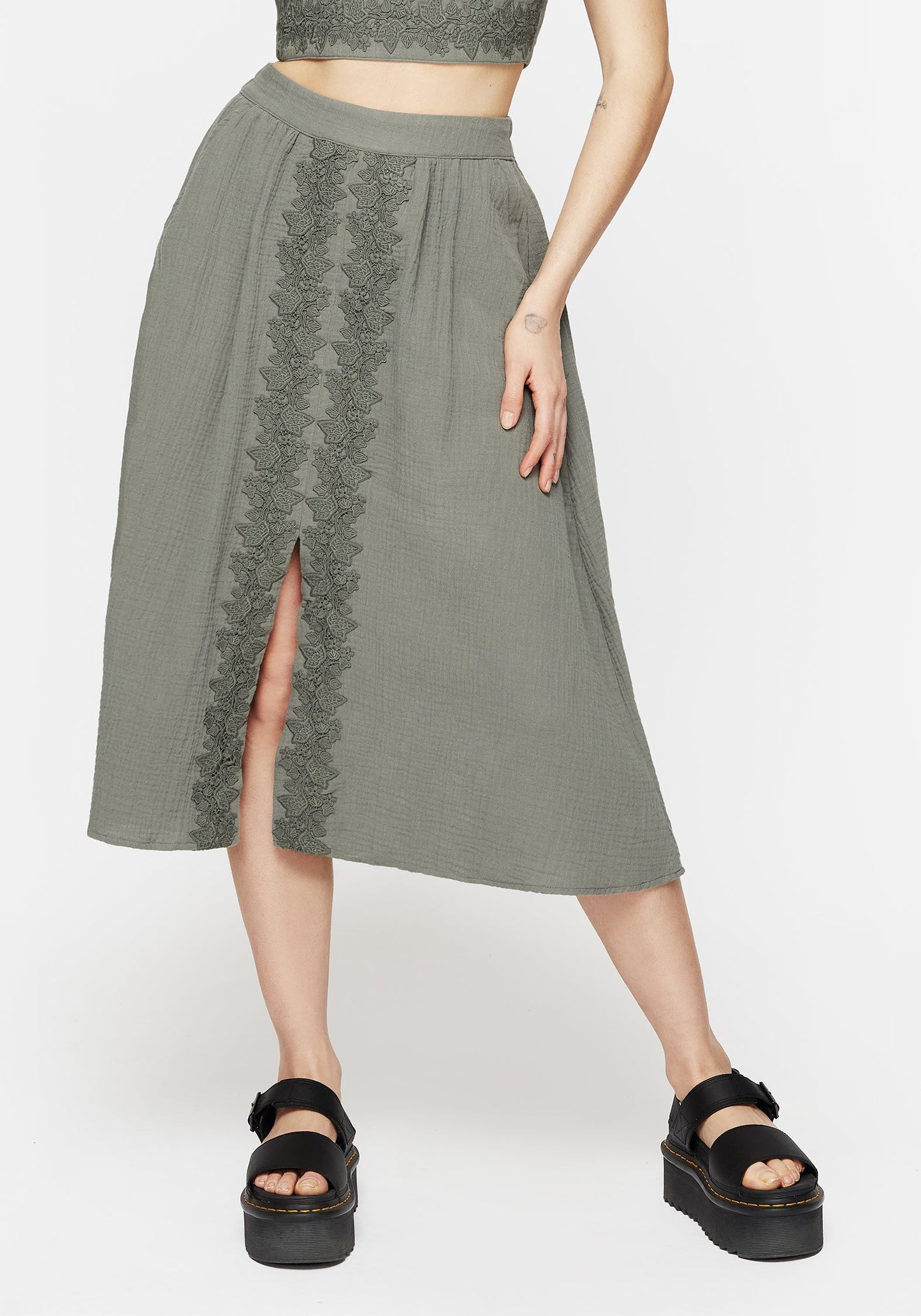 Alder Cotton Ivy Detail Midi Skirt