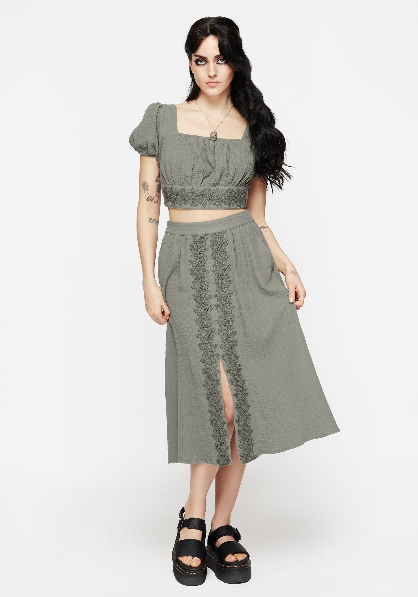 Alder Cotton Ivy Detail Midi Skirt