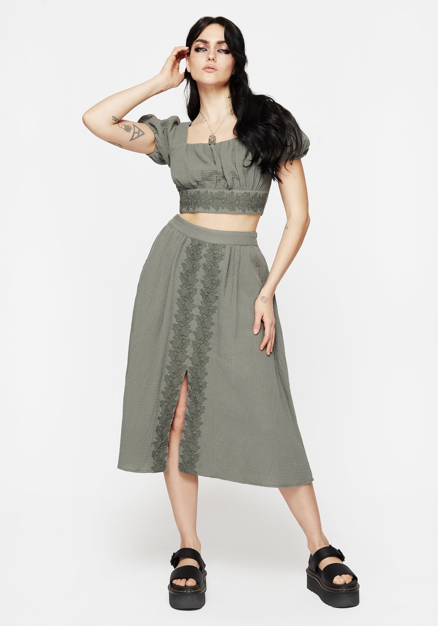 Alder Cotton Ivy Detail Midi Skirt