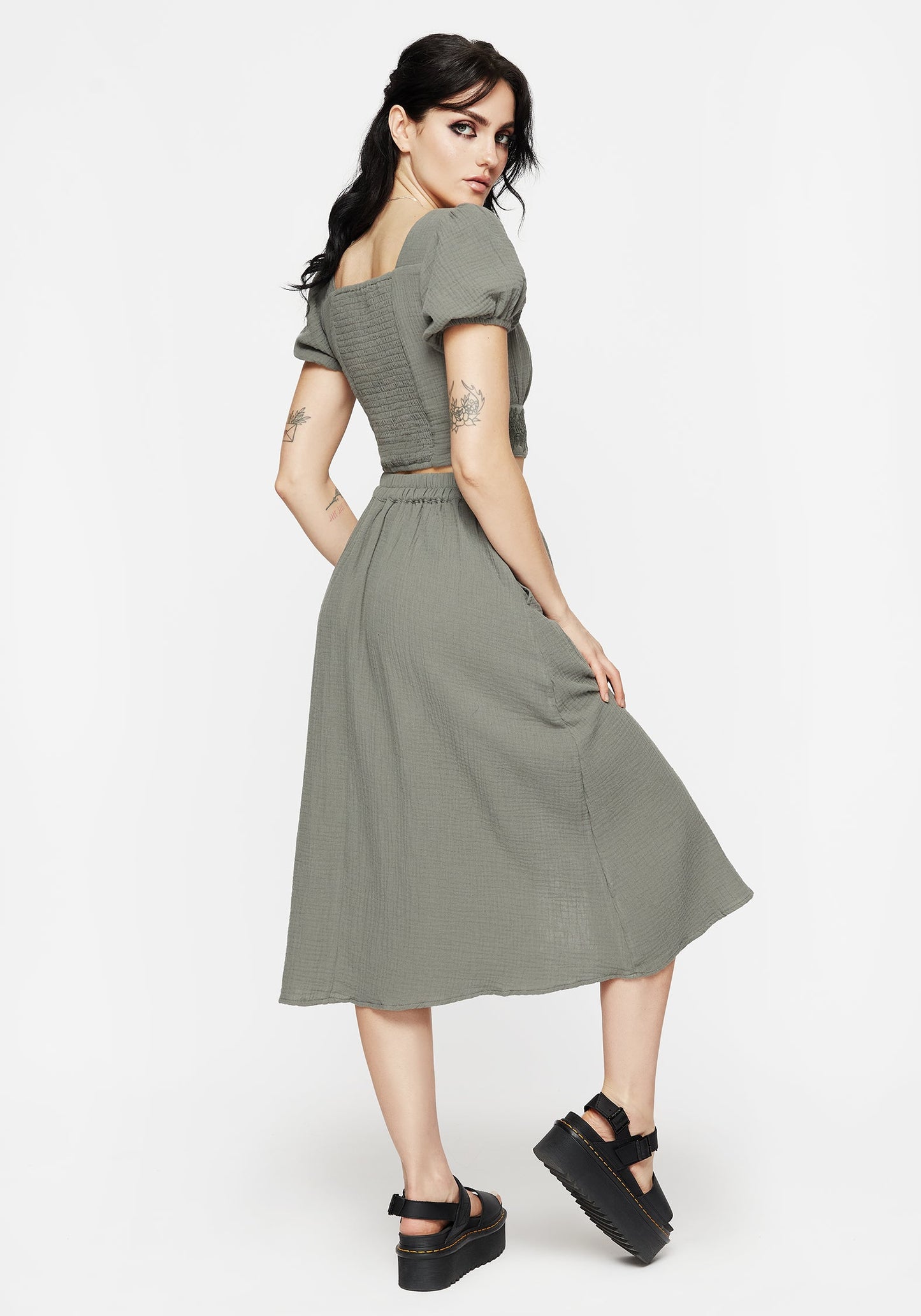 Alder Cotton Ivy Detail Midi Skirt
