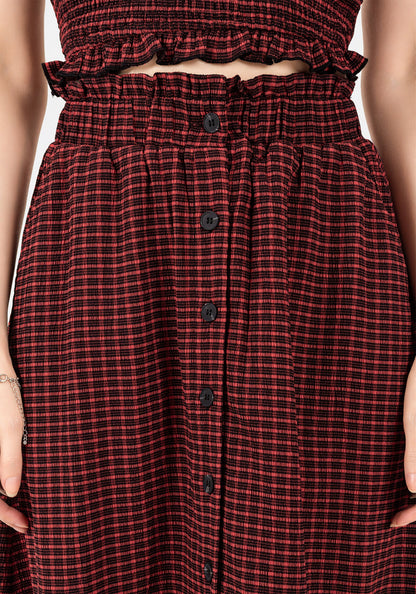 Carmine Textured Check Button Up Midaxi Skirt