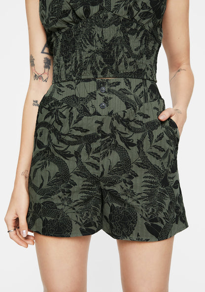 Bashe Cotton Wide Leg Shorts - Green