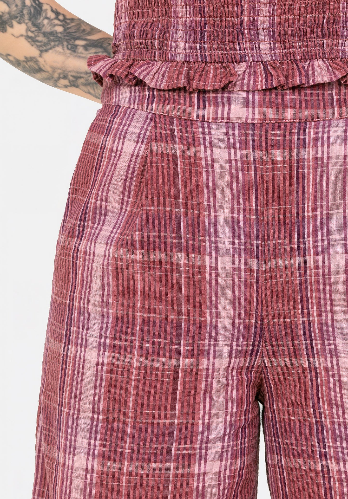 Zorina Cotton Check Wide Leg Trousers