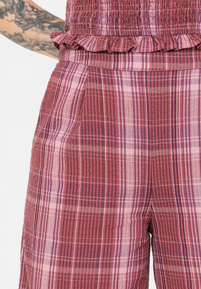 Zorina Cotton Check Wide Leg Trousers