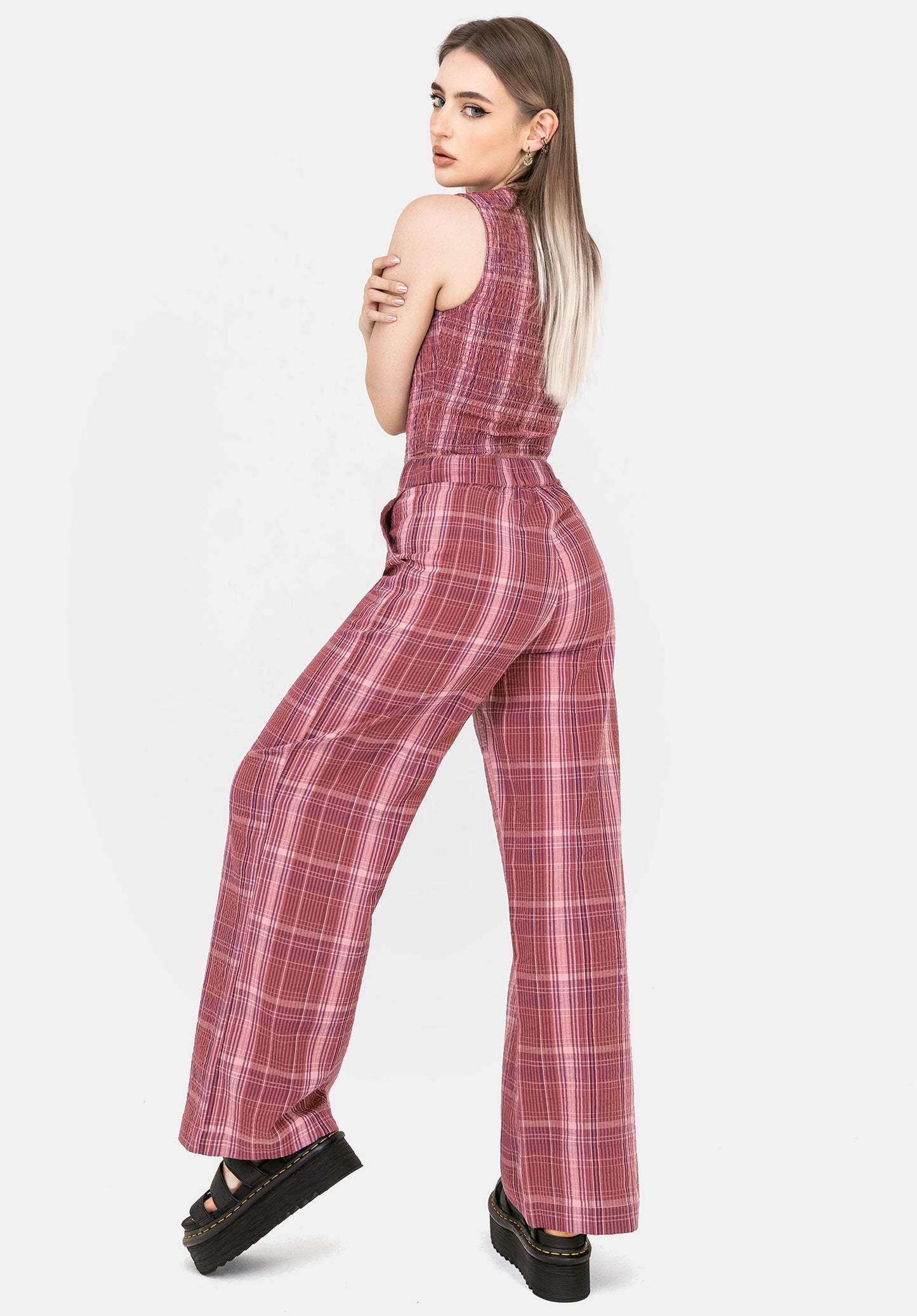 Zorina Cotton Check Wide Leg Trousers
