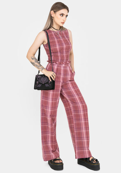 Zorina Cotton Check Wide Leg Trousers