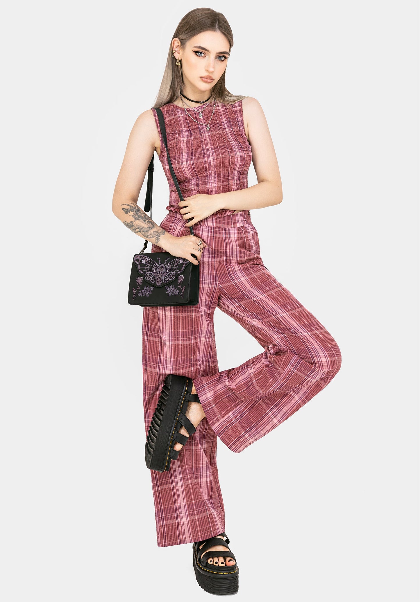 Zorina Cotton Check Wide Leg Trousers