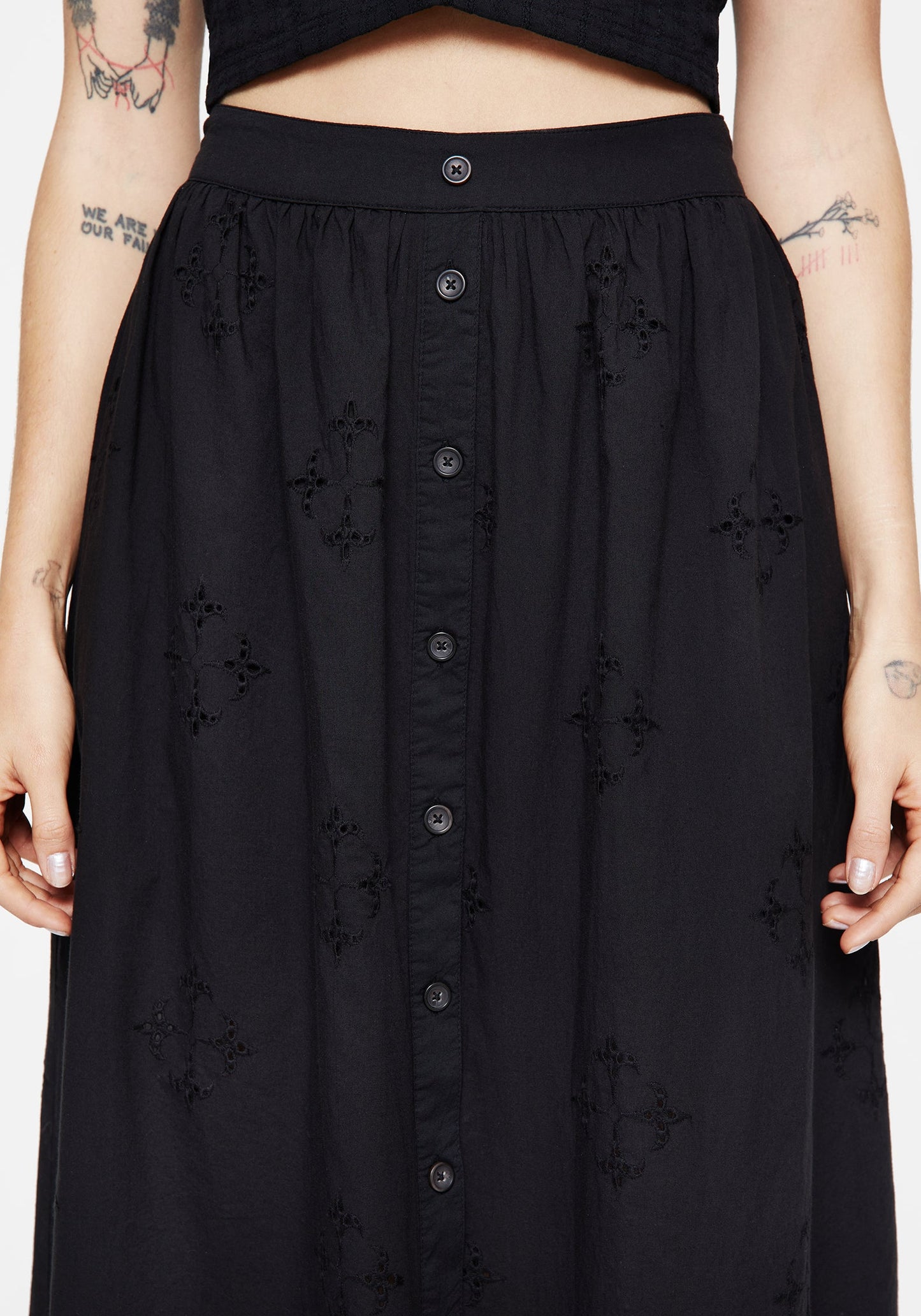 Crux Broiderie Cotton Button Up Midi Skirt