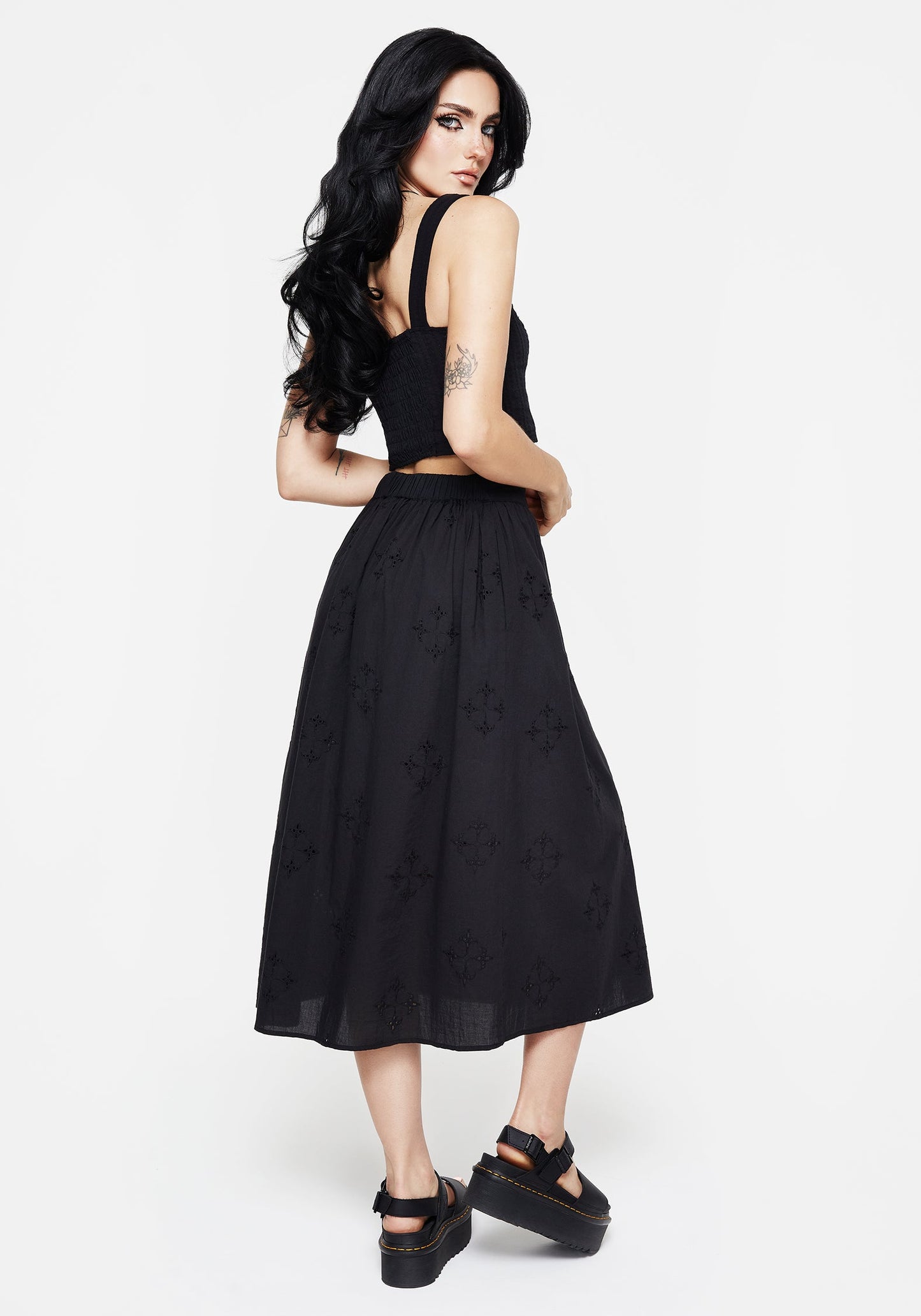 Crux Broiderie Cotton Button Up Midi Skirt