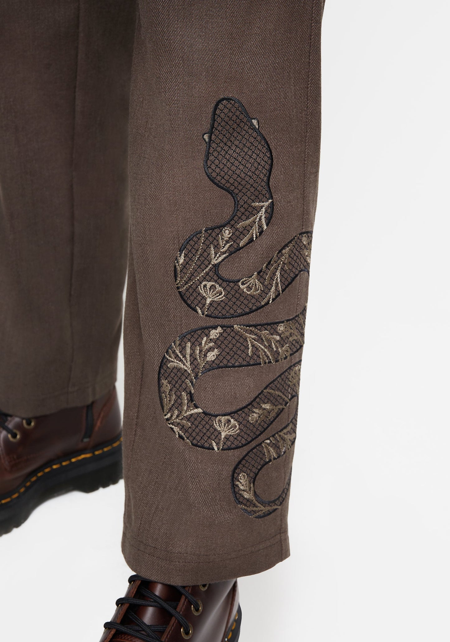 Gaia Linen Blend Snake Embroidered Wide Leg Trouser