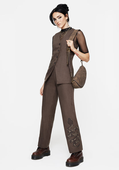 Gaia Linen Blend Snake Embroidered Longline Waistcoat