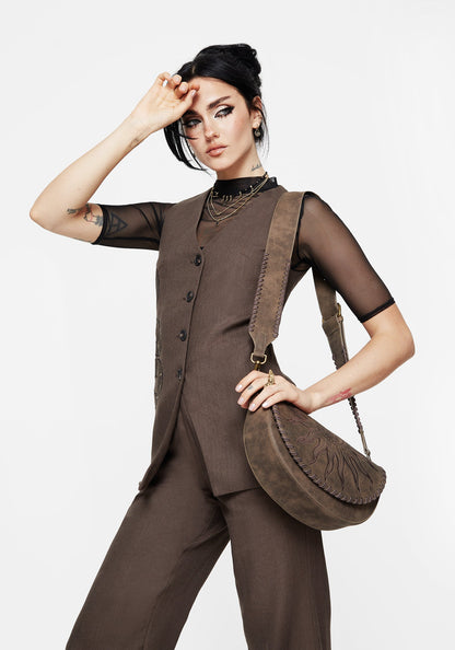 Gaia Linen Blend Snake Embroidered Longline Waistcoat