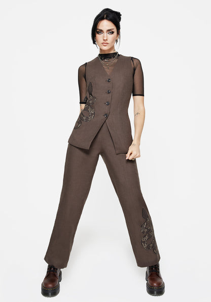 Gaia Linen Blend Snake Embroidered Longline Waistcoat