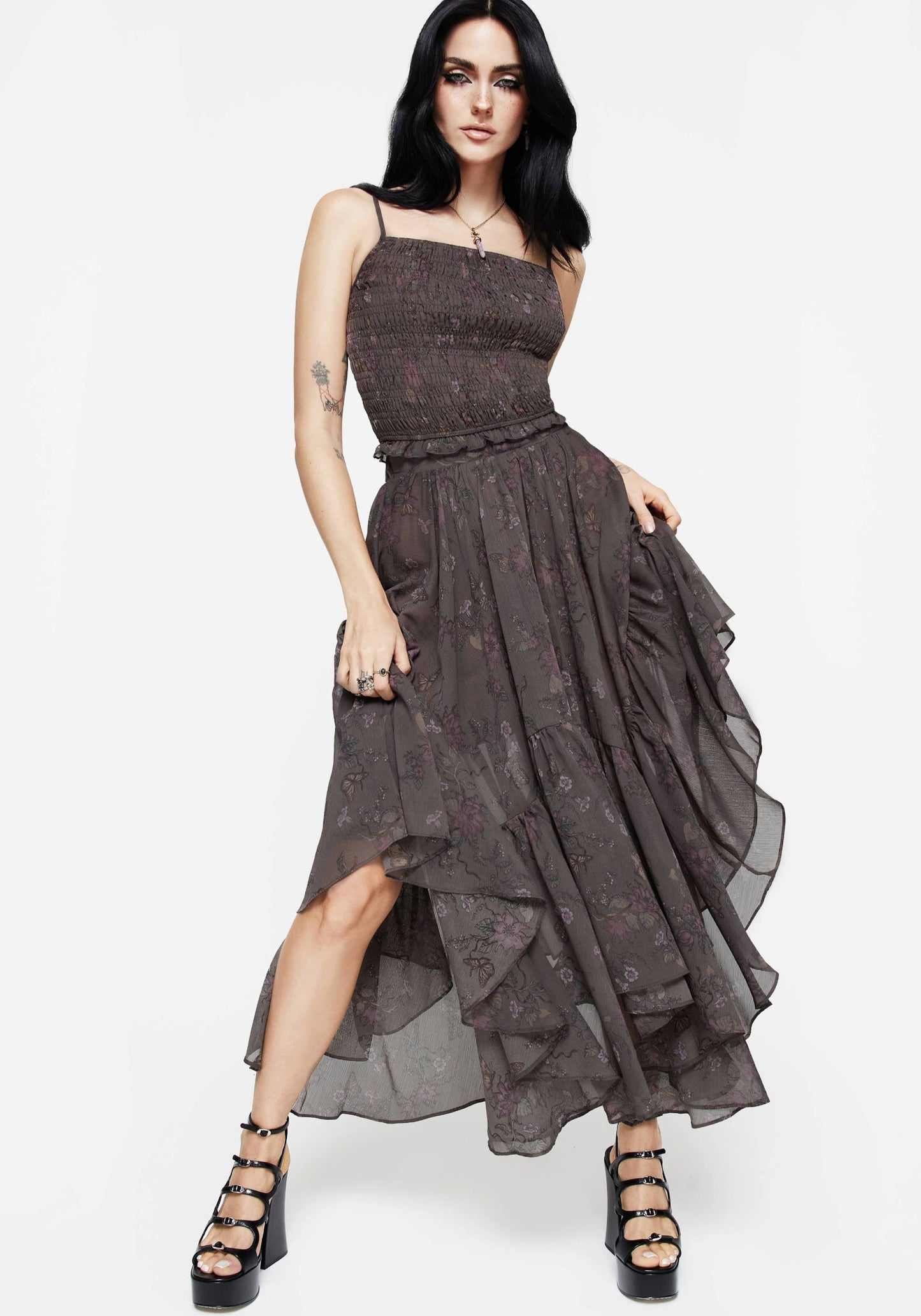 Arnora Chiffon Handkerchief Hem Midaxi Skirt