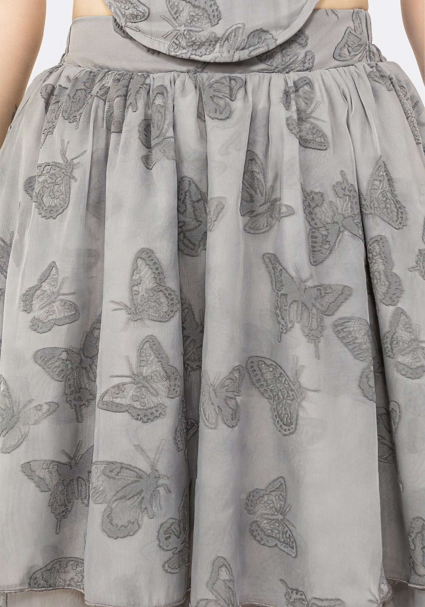 Vanessa Butterfly Print Organza Front Split Tiered Maxi Skirt
