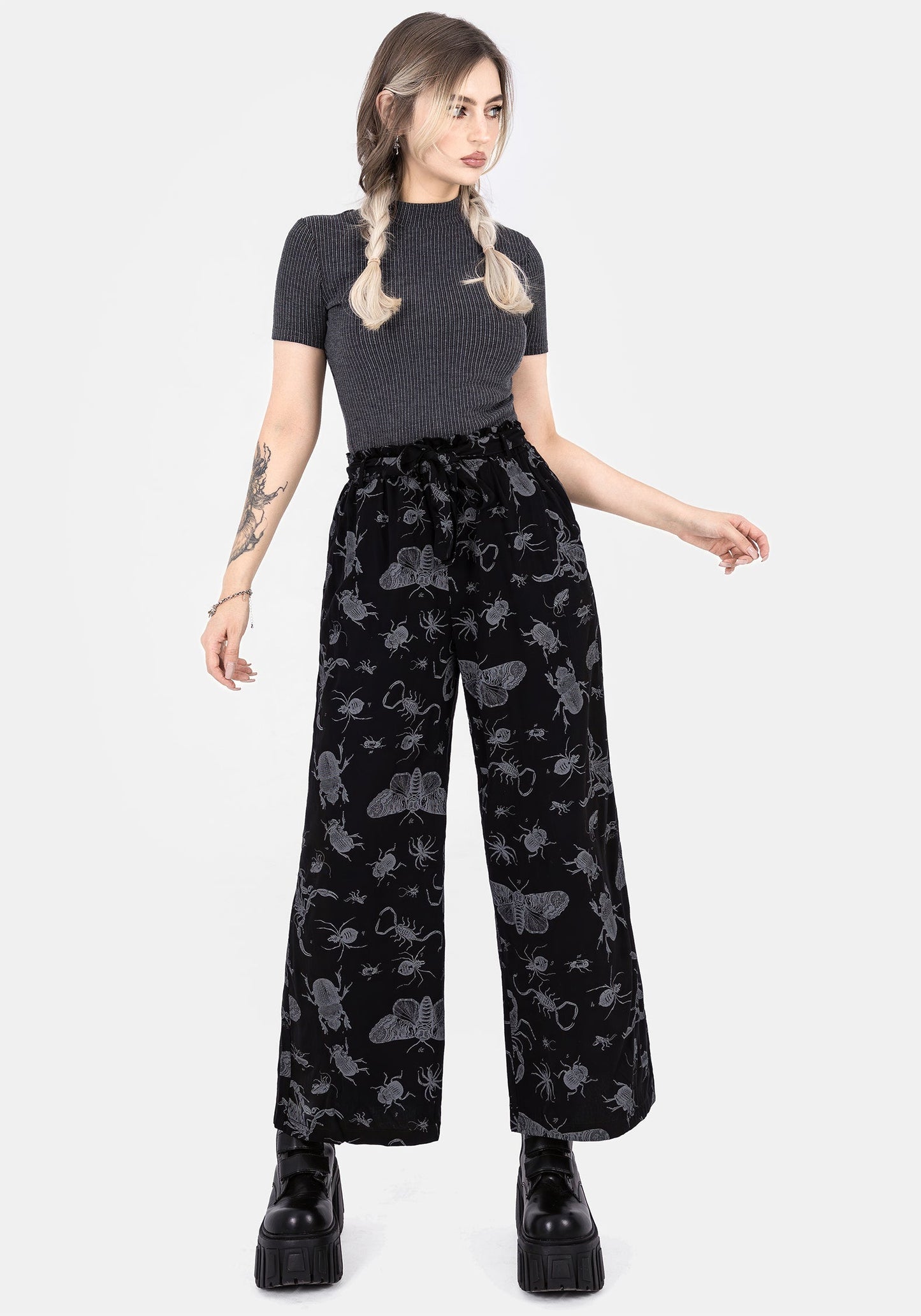 Parasite Bugs Wide Leg Paperbag Culotte Trousers - Black