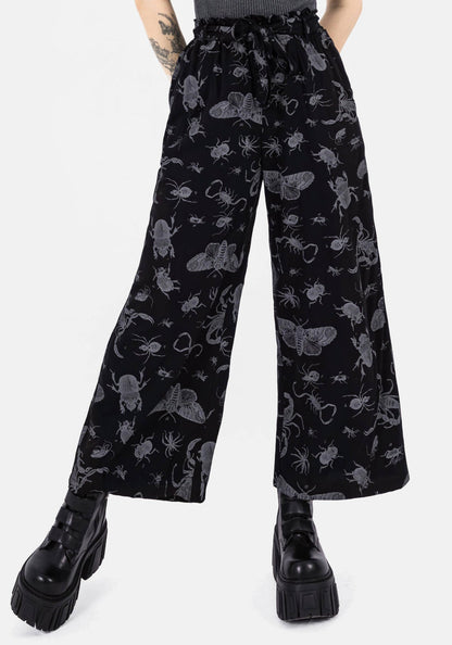 Parasite Bugs Wide Leg Paperbag Culotte Trousers - Black