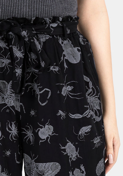 Parasite Bugs Wide Leg Paperbag Culotte Trousers - Black