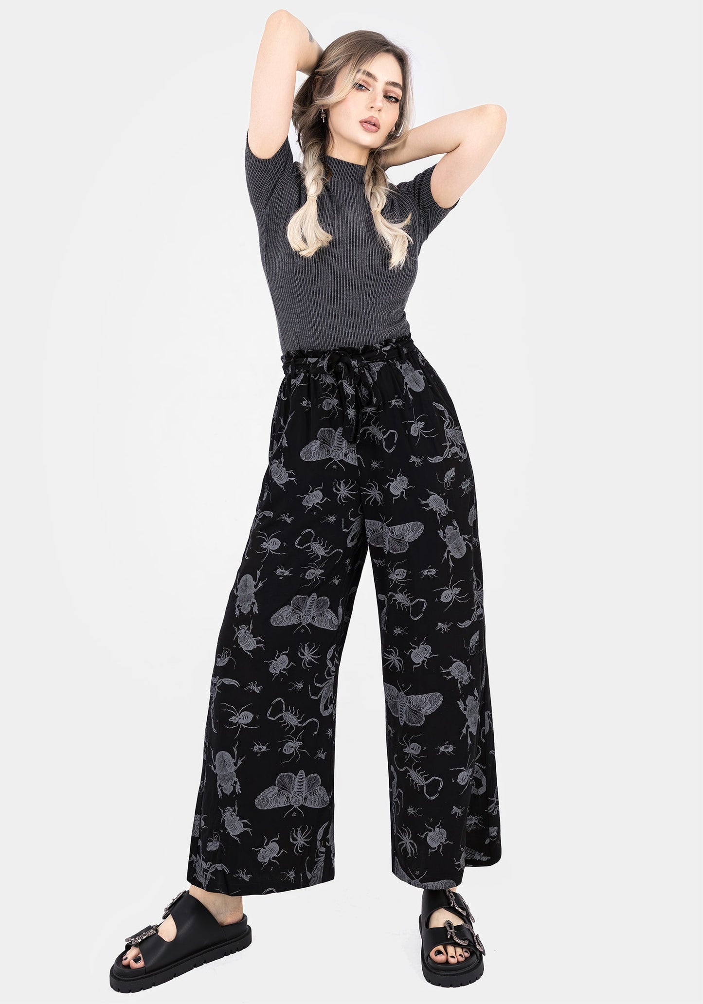 Parasite Bugs Wide Leg Paperbag Culotte Trousers - Black