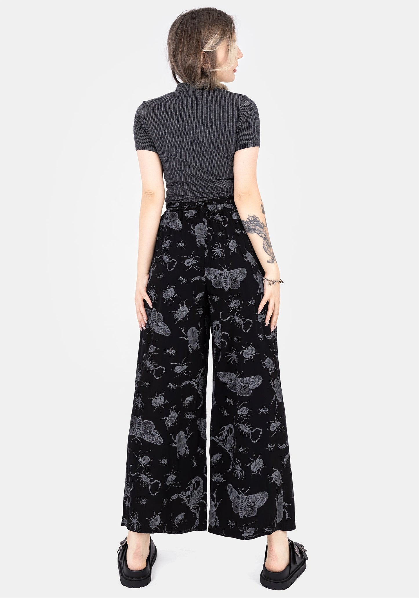 Parasite Bugs Wide Leg Paperbag Culotte Trousers - Black