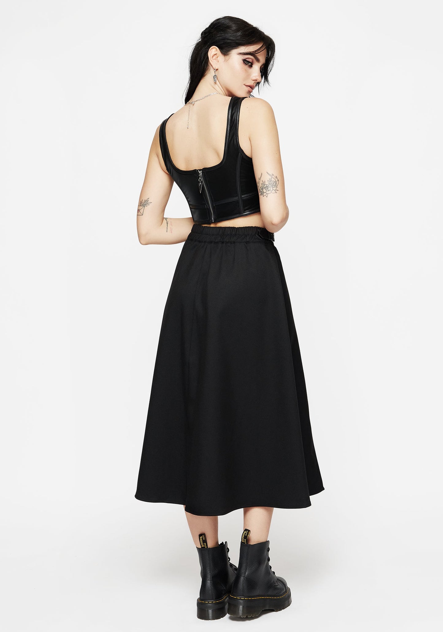 Nightingale Buckled Midi Skirt - Black