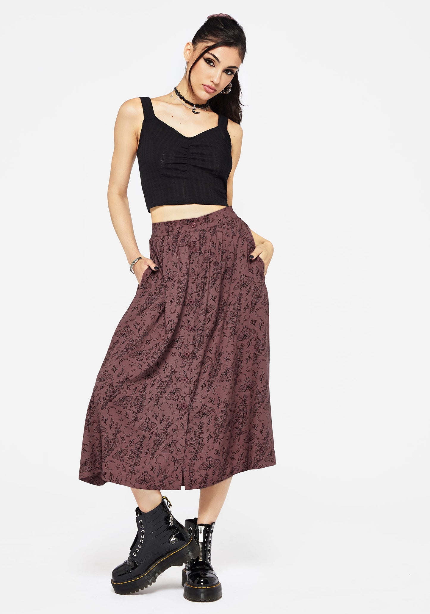Roxana Moth Foxglove Button Down Midi Skirt