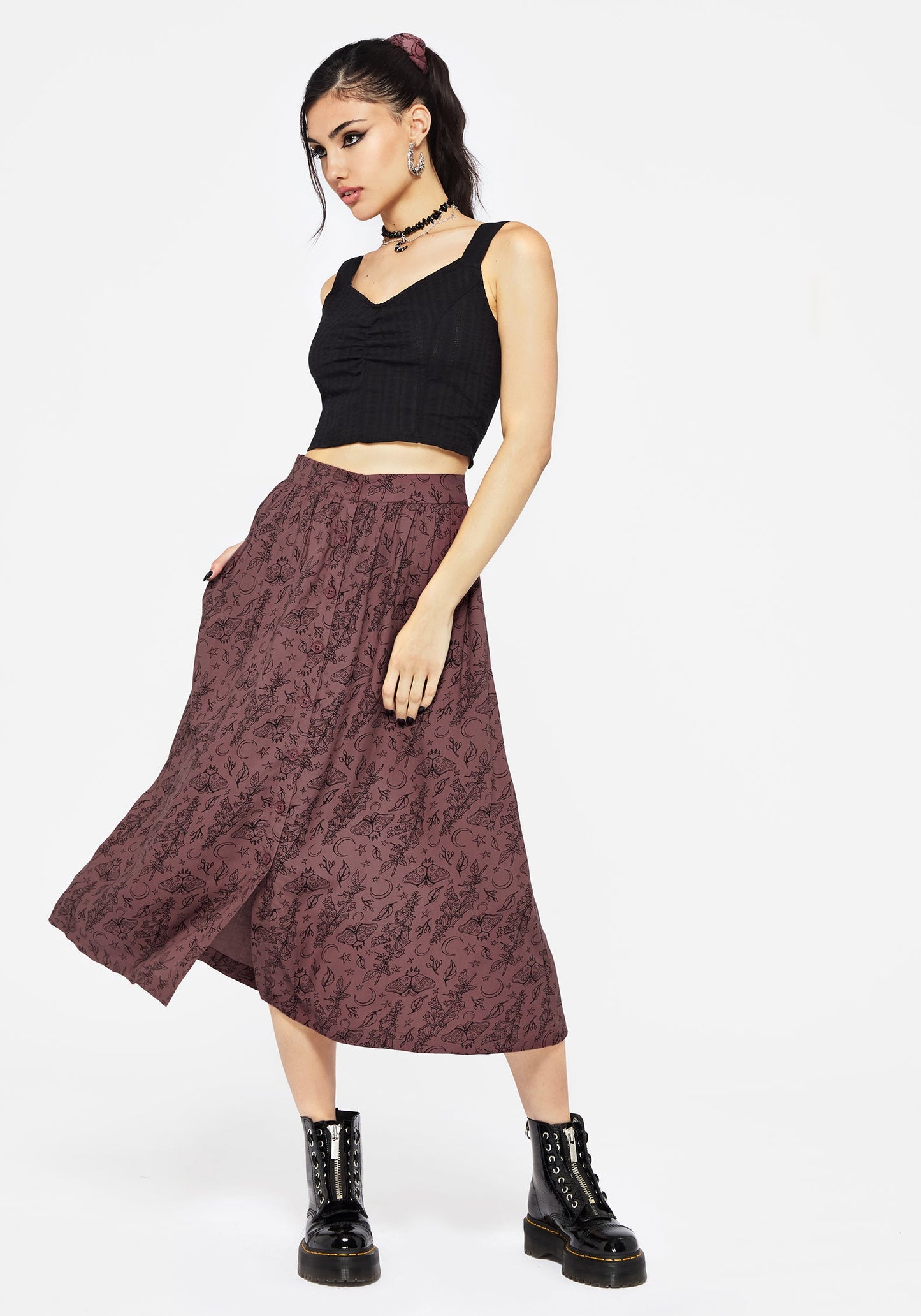 Roxana Moth Foxglove Button Down Midi Skirt