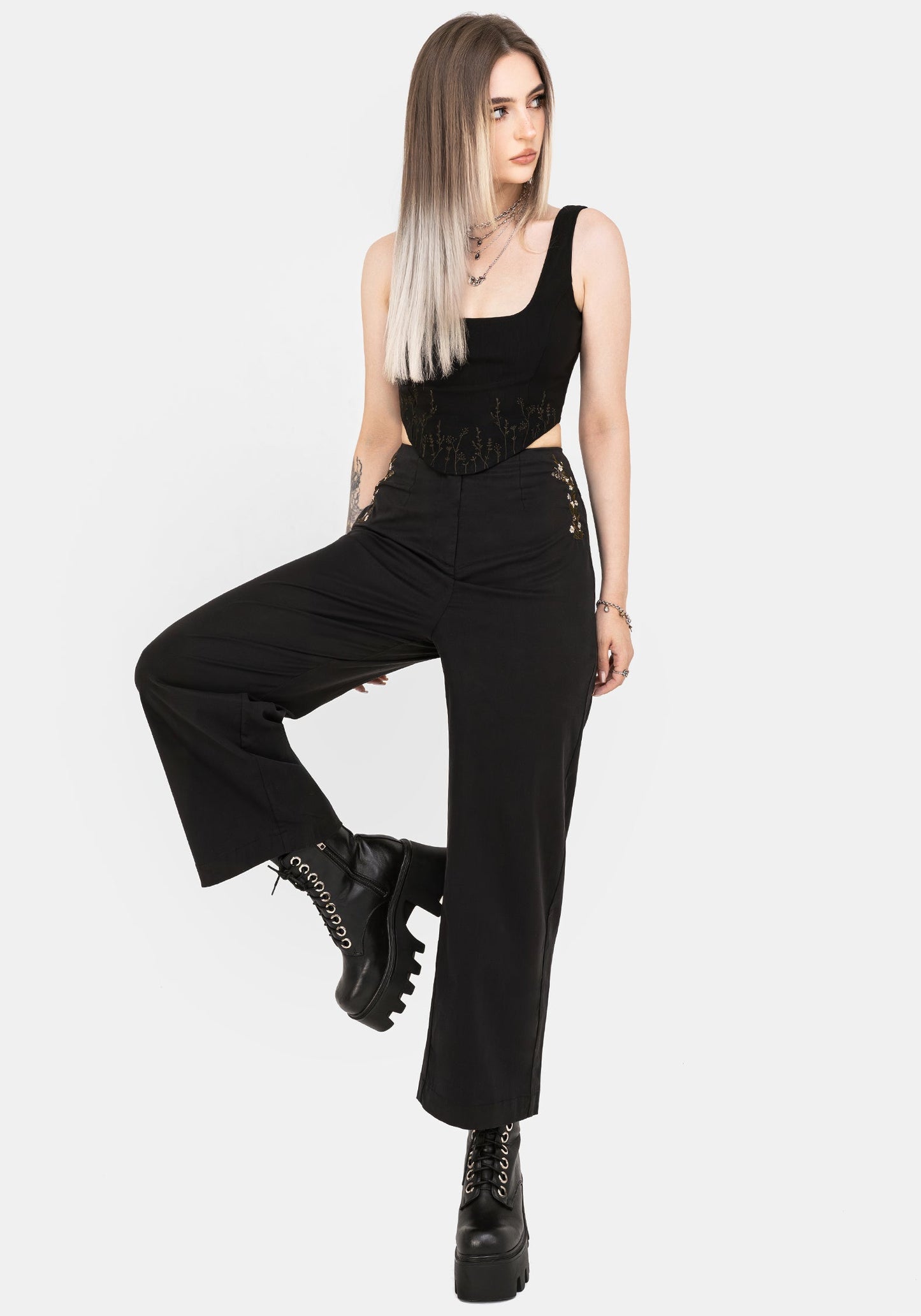 Harmony Embroidered Cropped Trouser