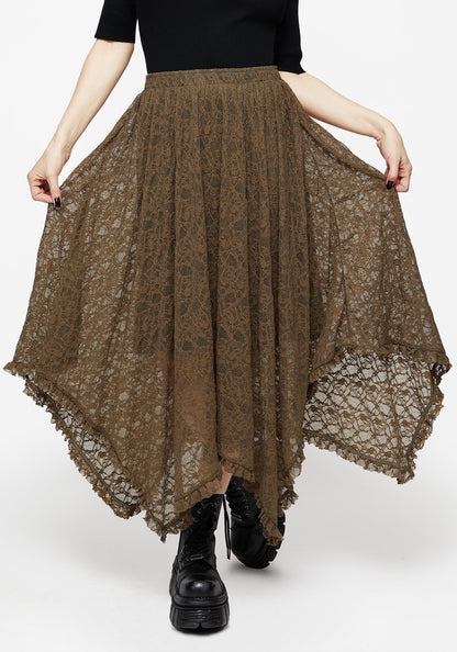 Myrtle Floral Lace Handkerchief Hem Midi Skirt