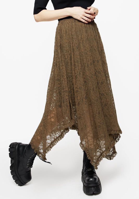 Myrtle Floral Lace Handkerchief Hem Midi Skirt