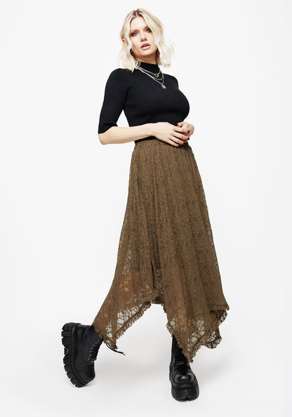 Myrtle Floral Lace Handkerchief Hem Midi Skirt
