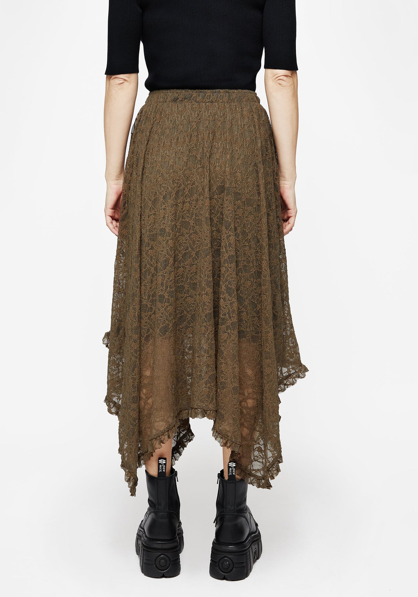 Myrtle Floral Lace Handkerchief Hem Midi Skirt