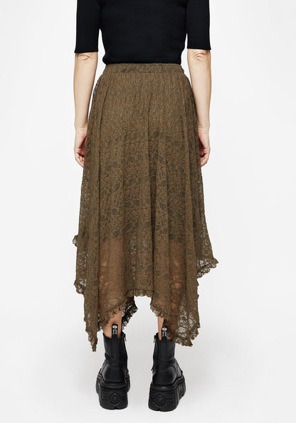 Myrtle Floral Lace Handkerchief Hem Midi Skirt