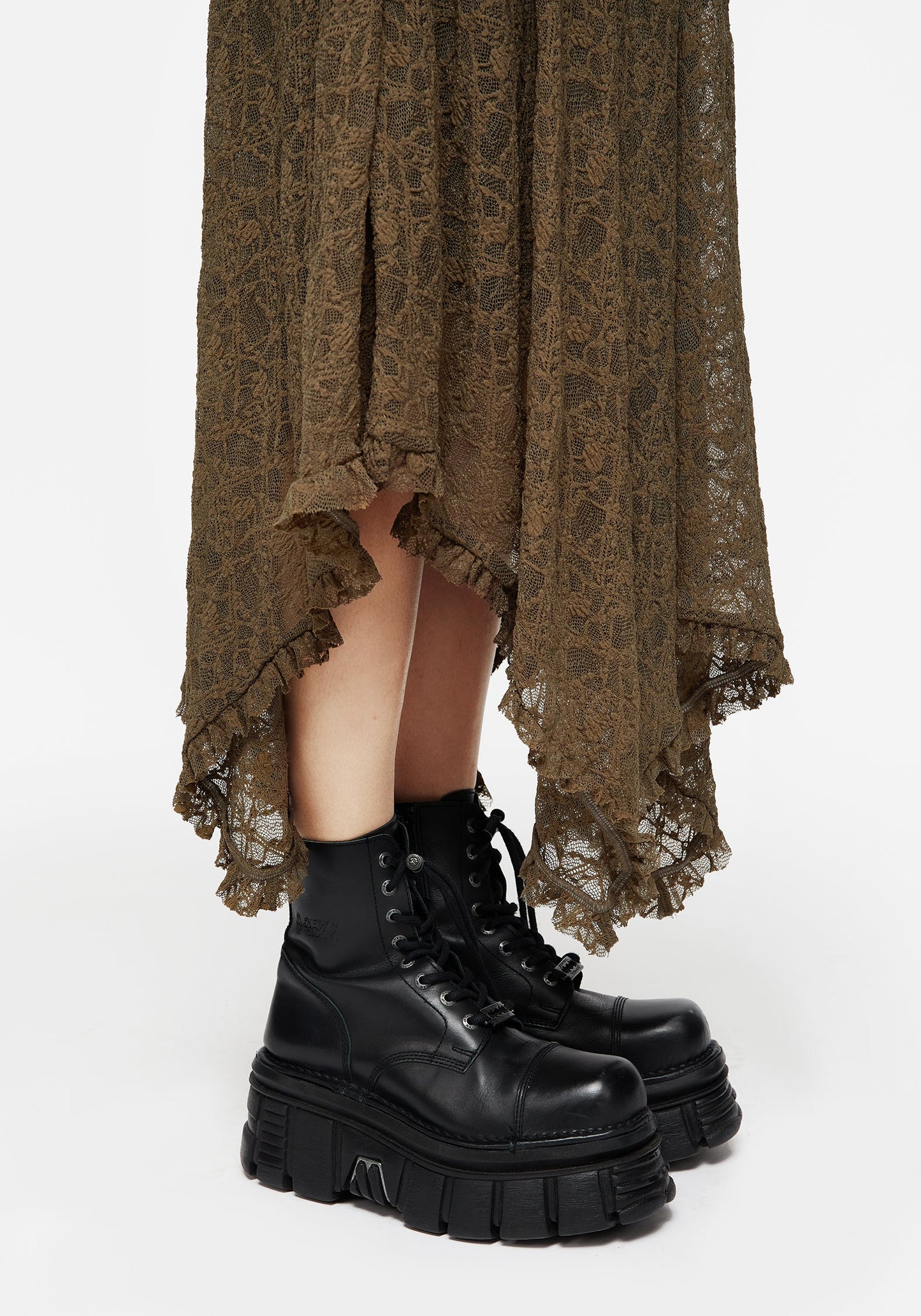 Myrtle Floral Lace Handkerchief Hem Midi Skirt