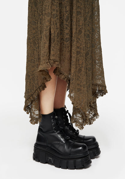 Myrtle Floral Lace Handkerchief Hem Midi Skirt