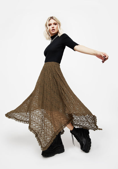 Myrtle Floral Lace Handkerchief Hem Midi Skirt