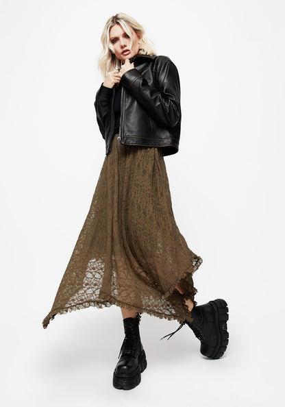 Myrtle Floral Lace Handkerchief Hem Midi Skirt