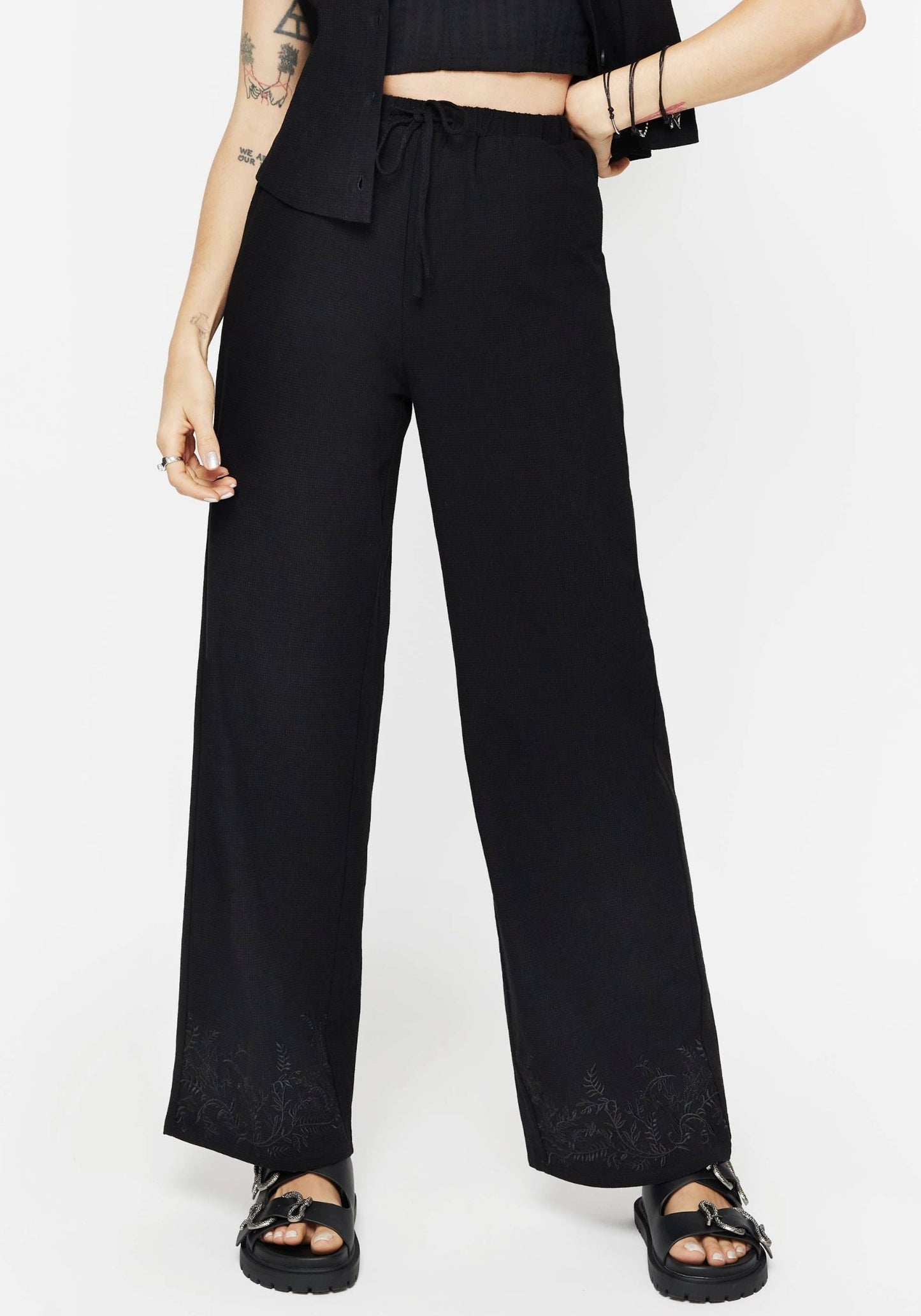 Thorell Embroidered Cotton Wide Leg Trousers
