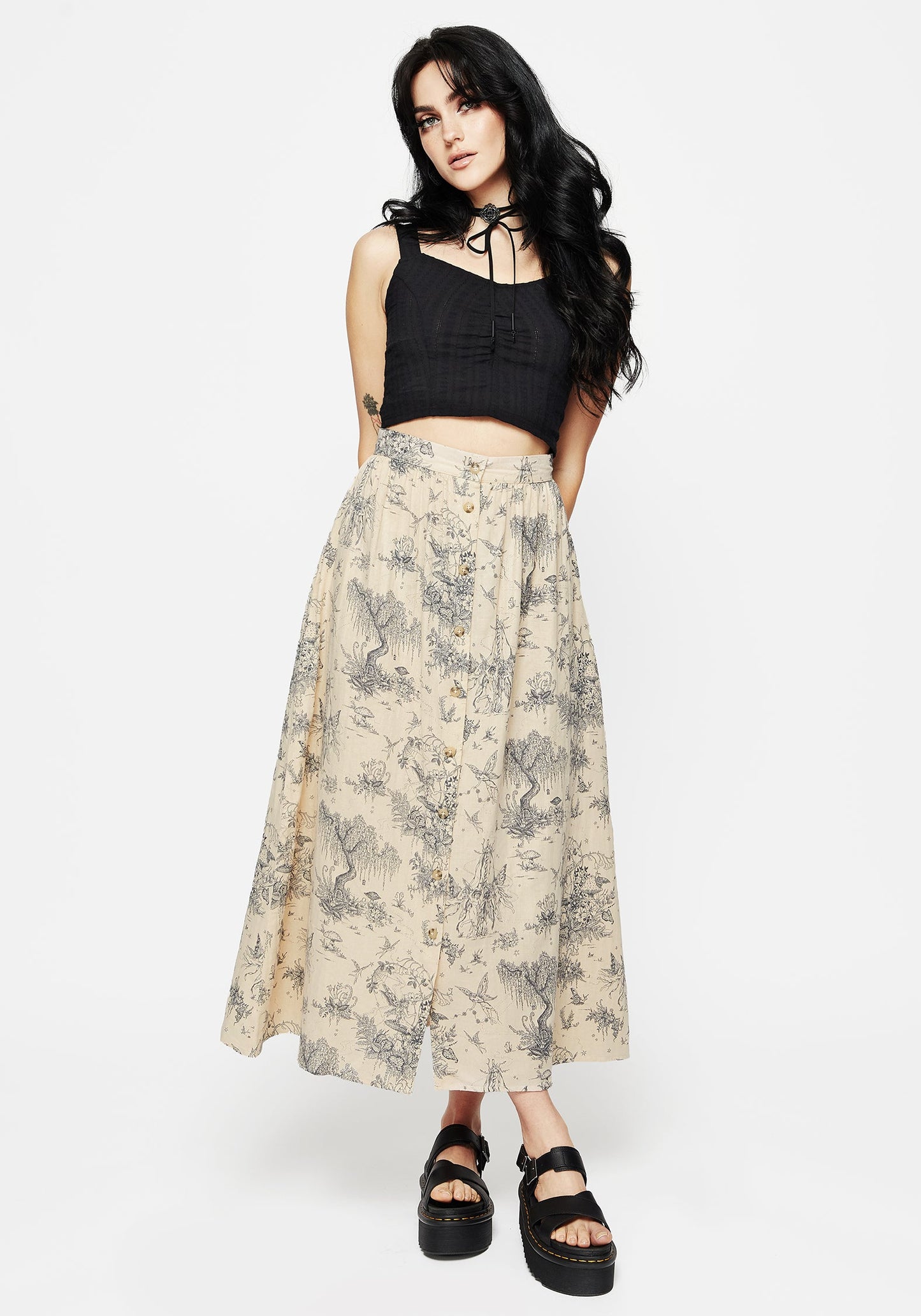Maypole Cotton Print Button Up Midaxi Skirt
