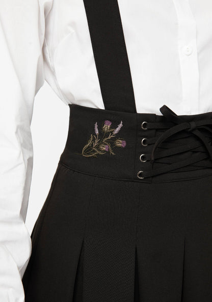 Despair Thistle Embroidered Tailored Pleated Pinafore Midi Skirt
