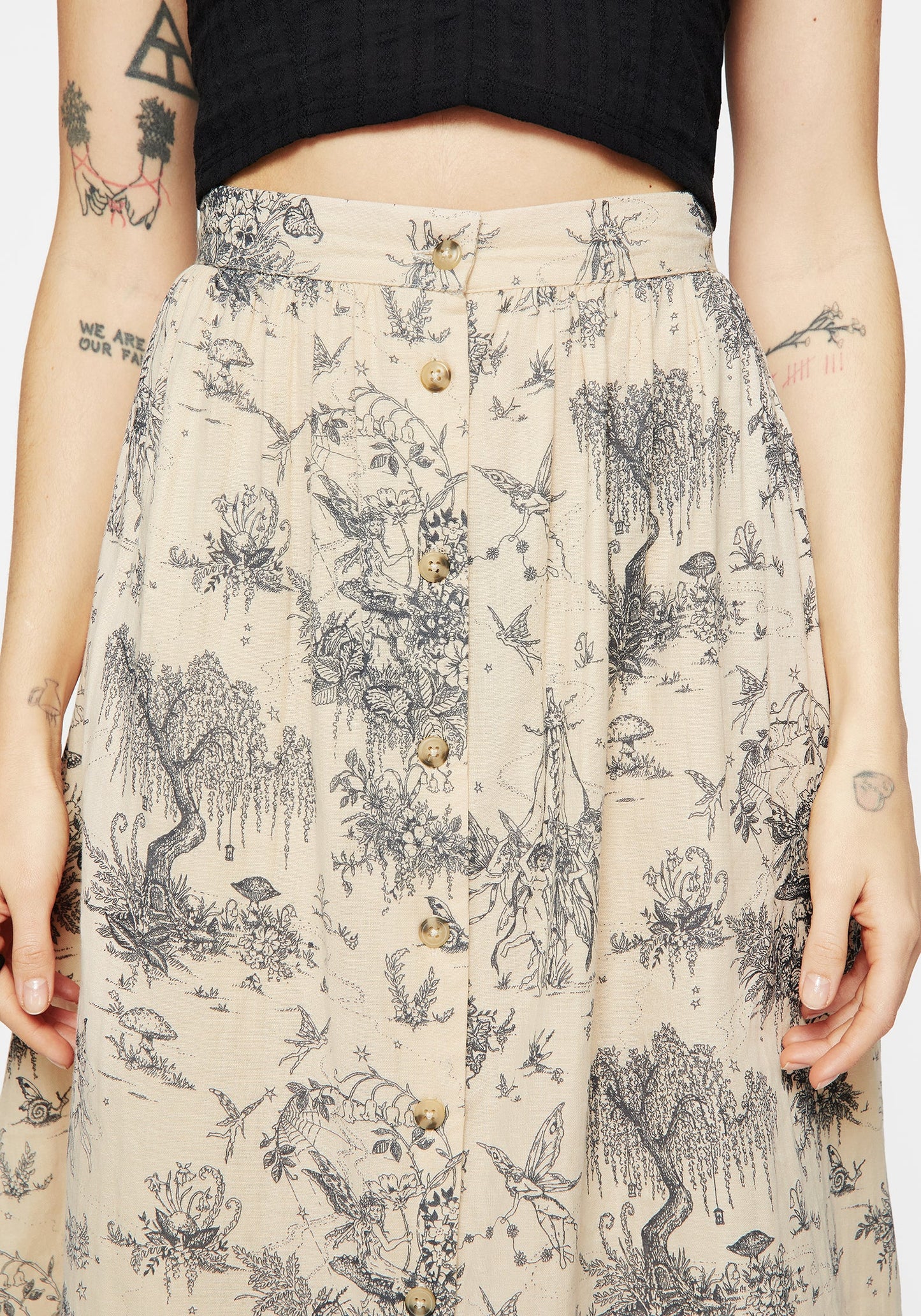 Maypole Cotton Print Button Up Midaxi Skirt