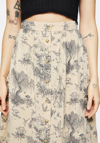 Maypole Cotton Print Button Up Midaxi Skirt