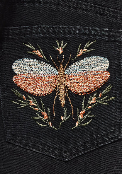 Griffinfly Embroidered Distressed Denim Shorts
