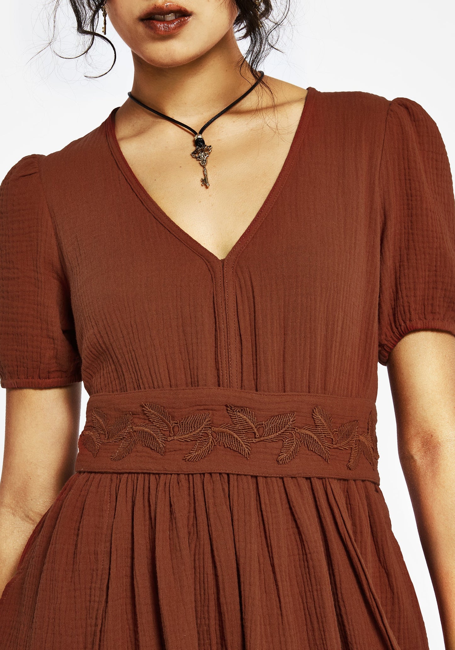 Tiana Cotton Applique Trim Midi Dress