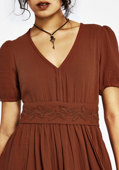 Tiana Cotton Applique Trim Midi Dress