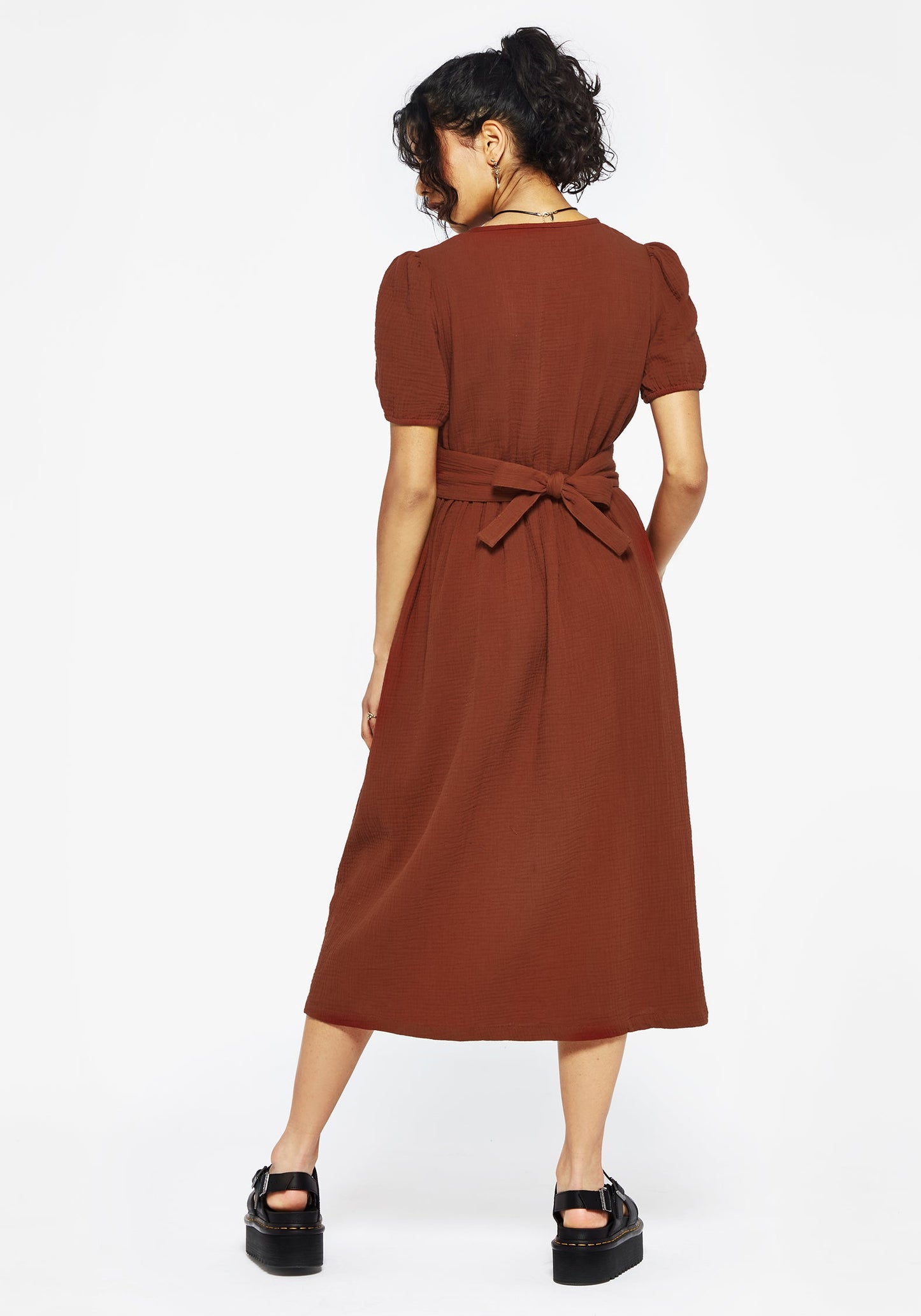 Tiana Cotton Applique Trim Midi Dress