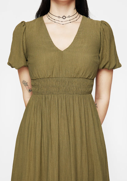 Tryphena Shirred V Neck Midaxi Dress