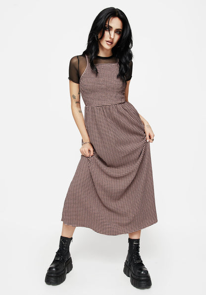 Midora Crinkle Check Racerback Midaxi Dress