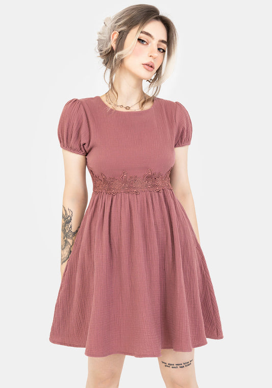 Rosamoth Applique Trim Cotton Mini Smock Dress