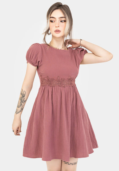 Rosamoth Applique Trim Cotton Mini Smock Dress